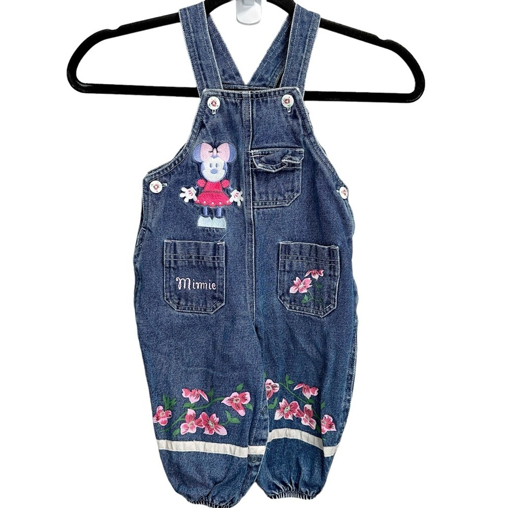 Vintage Mickey & Co Minnie Mouse Floral Denim Overalls